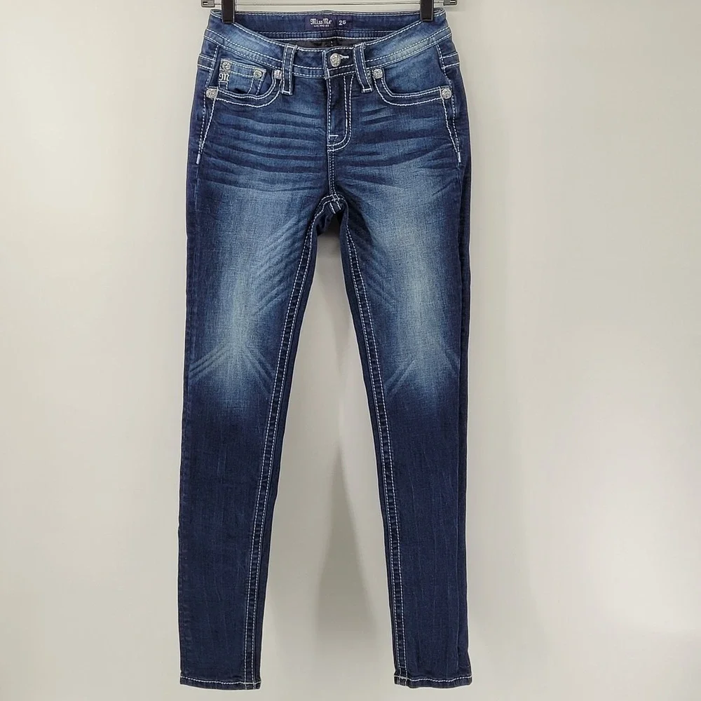 Miss Me Skinny Jeans Womens 26 Blue Mid Rise Embroidered Paisley E3520S6R - Picture 7 of 8